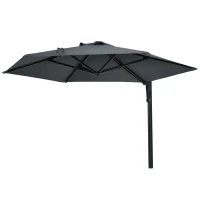 Outsunny 8 ft Wall Mounted Umbrella with 180° Rotatable Canopy, Patio Wall Parasol for Outdoor, Garden, Balcony, Yard, Dark Grey(m-2)