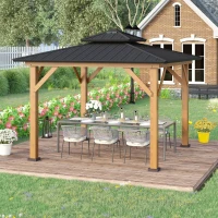 Outsunny 11' x 11' Wood Frame Hardtop Gazebo Galvanized Steel Canopy Outdoor Shelter with Double Vented Roof for Garden, Lawn, Poolside, Black(m-1)