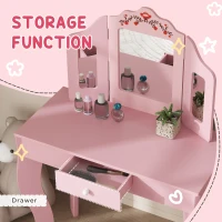 Qaba Kids Vanity Set, Dual-Use Dressing Table with Removable Tri-Folding Mirror and Drawer, for Ages 3-8, Pink(m-6)