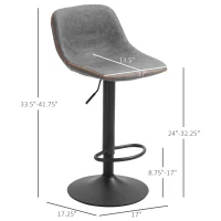 HOMCOM Bar Stools Set of 2, Swivel Counter Height Bar Stools with Adjustable Height and Footrest, Tufted PU Leather Upholstered Kitchen Stool for Breakfast Bar, Grey(m-3)