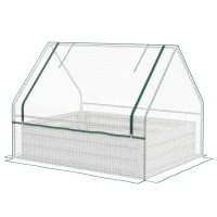 Outsunny Raised Garden Bed, Outdoor Metal Planter Box with Mini Greenhouse, White and Silver(m-1)