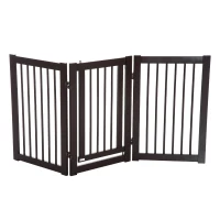 PawHut Free Standing Wooden Pet Gate Indoor Dog Barrier Foldable Step Over Doorway Fence Safety Gate with Open Door Z Shape 3 Panel(m-11)
