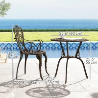 Outsunny 3 Pieces Cast Aluminum Bistro Set, Outdoor Patio Furniture Set with Umbrella Hole for Garden Balcony, Bronze(m-3)