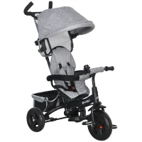 Qaba 6 in 1 Toddler Tricycle Stroller with Basket, Canopy, 5-point Safety Harness, for 12-60 Months, Grey(m-11)