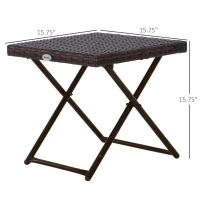 Outsunny Patio Wicker Coffee Table, Outdoor PE Rattan Garden Folding Side Table, 15.75"x15.75"x15.75", Brown(m-3)