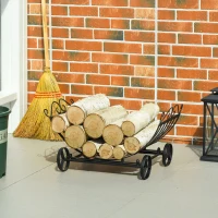 Outsunny 23" Firewood Log Rack Curved Fireplace Log Holder Stylish Wood Storage Carrier with Scrolls, for Outdoor and Indoor Use, Black(m-1)