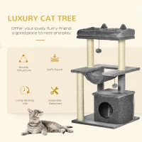 PawHut 39.25'' Cat Tree Tower Multi-Level Kitten House with Scratching Post Condo Hammock Bed Ball Toy - Grey(m-4)