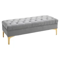 HOMCOM End of Bed Bench, Upholstered Bench, Entryway Shoe Bench with Button Tufted for Living Room, Bedroom, Grey(m-2)