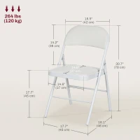 HOMCOM Set of 2 Metal Foldable Chairs, PU Leather Padded Folding Chairs with Cushion Seat and Open Back for Indoor, White(m-3)