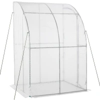 Outsunny 5' x 4' x 7' Outdoor Lean-to Walk-in Garden Greenhouse with Roll-Up Door Hot House for Plants Herbs Vegetables, White(m-11)