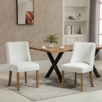 HOMCOM Modern Dining Chairs Set of 2 with High Back, Dining Room Chairs with Nailhead Trim, Upholstered Seats and Solid Wood Legs for Kitchen, Cream White(m-2)