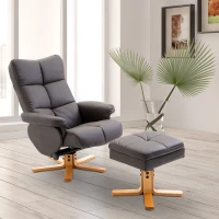HOMCOM Leather Recliner and Ottoman Set Swivel Lounge Chair With Storage Footrest Wood Base Living Room Furniture Brown(m-8)