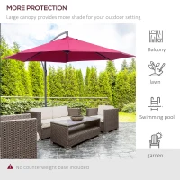 Outsunny 10' Deluxe Patio Umbrella, Outdoor Market Parasol, Banana Hanging Offset Sunshade with Crank, Cross Base, Wine Red(m-6)