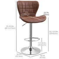 HOMCOM Set of 2 Counter Height Bar Stools Swivel Stool Height Adjustable Bar Chairs with Footrest for Kitchen Dining Home Pub, Brown(m-3)