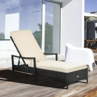 Outsunny Wicker Chaise Lounge, 4 Position Adjustable Backrest and Cushions Outdoor Lounge Chair PE Rattan Sun Lounger for Poolside, Balcony or Garden, Beige(m-2)