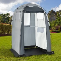Outsunny 60" x 60" x 82" Shower Tent Extra Wide Changing Room Privacy Portable Camping Shelters with Windows & Floor Mat, Black & White(m-1)