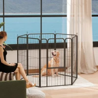 PawHut 6 Panels Heavy Duty Dog Playpen Outdoor Indoor with Door & Strap, 39" Height Portable & Foldable Pet Playpen(m-8)