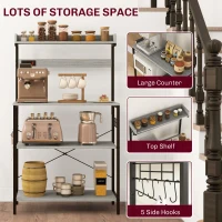 HOMCOM Kitchen Baker's Rack with Power Outlet, Coffee Bar Station with Adjustable Shelves and Hooks, Distressed Grey(m-6)