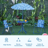 Outsunny Kids Folding Table and Chairs Set for Outdoor Garden Patio Backyard with Removable & Height Adjustable Sun Umbrella, Blue(m-4)