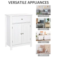 kleankin Bathroom Floor Storage Cabinet Freestanding Wooden Storage Organizer with Drawer Doors Adjustable Shelves for Living Room Kitchen Hallway White(m-7)