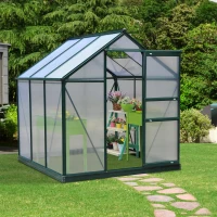 Outsunny 6' x 6' Greenhouse for Outdoors, Polycarbonate Greenhouse with Rain Gutter and Roof Vent, Aluminum Walk-in Green Houses for Outside for Patio Backyard Garden, Dark Green(m-12)