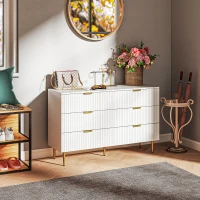 HOMCOM Modern Chest of Drawers 6 Drawer Dresser for Bedroom with Gold Legs and Handles, White(m-9)