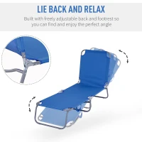 Outsunny Folding Outdoor Lounge Chair, Portable Reclining Beach Lounger with Breathable Mesh Fabric, Sun Lounge Bed Camping Cot for Patio, Garden, Poolside, Blue(m-4)