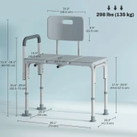 HOMCOM 6-Level Adjustable Bath and Shower Transfer Bench Aluminum Chair with Non-Slip Feet, Armrest & Backrest Grey(m-3)