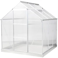 Outsunny 6' x 6' Hobby Greenhouse, Walk-in Polycarbonate Hot House Kit with Aluminum Frame, Sliding Door, Roof Vent, Silver(m-11)