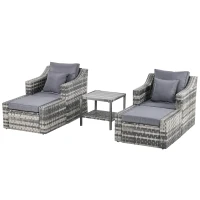 Outsunny 5pc Patio Furniture Set, All Weather PE Rattan Conversation Chair and Ottoman Set w/ Table, Cushion Pillows, Mixed Gray(m-11)
