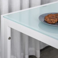 HOMCOM 3-Piece Rectangular Glass Kitchen Table and Chairs with Metal Frame and Faux Leather Upholstery for Dining Room, White(m-9)