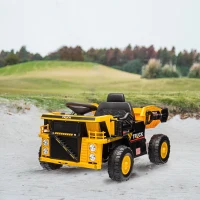 Qaba 12V Kids Ride on Dump Truck, Electric UTV w/ Electric Dump Bed, Shovel Spring Suspension & Music Player(m-10)