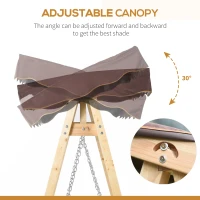 Outsunny Wooden Porch Swing Bench, 2-Seater Outdoor Swing Glider with Adjustable Canopy, Adjustable Hanging Chains, A-Frame, for Garden, Poolside, Backyard, Brown(m-4)