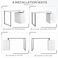 HOMCOM 47" Computer Desk Writing Table Workstation with Multi-Use Reversible File Drawers Metal Frame Home Office Furniture, White(m-4)
