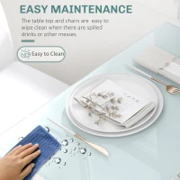 HOMCOM 3-Piece Rectangular Glass Kitchen Table and Chairs with Metal Frame and Faux Leather Upholstery for Dining Room, White(m-5)