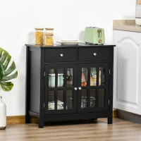 HOMCOM Sideboard Buffet Cabinet, Accent Kitchen Cabinet with Glass Doors, Shelf and 2 Drawers, Black(m-1)