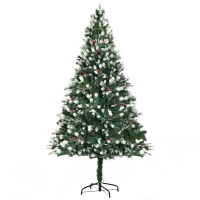 HOMCOM 6' Tall Unlit Snow-Flocked Fir Artificial Christmas Tree with Realistic Branches, Red Berries and 836 Tips, Green / White(m-11)