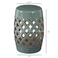 Outsunny 13" x 18" Ceramic Garden Stool with Woven Lattice Design & Glazed Strong Materials Decorative Outdoor Stool, Green(m-3)