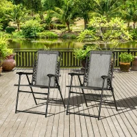 Outsunny 2 Pieces Outdoor Folding Patio Chair Set, Portable Camping Chairs with Armrests for Garden, Patio, Pool, Beach, Grey(m-8)