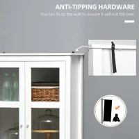 HOMCOM Kitchen Pantry Cabinet, Freestanding Storage Cabinet with 3-tier Shelves, 2 Drawers and Glass Doors, White(m-6)