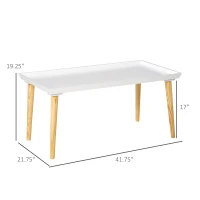 HOMCOM Coffee Table with Tray Top, Nordic Center Table with Pine Wood Legs, Rectangle Coffee Tables for Living Room, White(m-3)