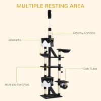 PawHut 94"-102" Floor to Ceiling Cat Tree, High Cat Condo Scratching Post Activity Center, Multi-Level Play House(m-7)