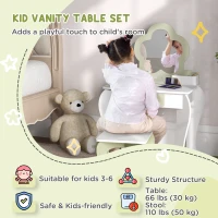 Qaba Kids Makeup Vanity Set with Stool, Mirror, Drawer, Storage Boxes, White(m-4)
