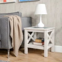 HOMCOM Coffee Table with Tempered Glass Tabletop, Living Room Table with Wood Frame and Underneath Storage Shelf, White Oak(m-10)