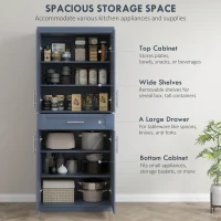 HOMCOM Modern Kitchen Pantry Freestanding Cabinet Cupboard with Doors and Drawer, Adjustable Shelving, Navy Blue(m-4)