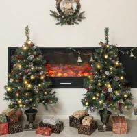 HOMCOM 4FT Pre-Lit Decorated Christmas Tree with Red Berries and Pine Cones Snow Flocked Christmas Tree with LED Lights Green(m-8)