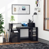 HOMCOM 54 Inches Computer Desk with Storage Shelves, Drawers and Printer Shelf, Writing Table for Home Office and Study, Black(m-9)