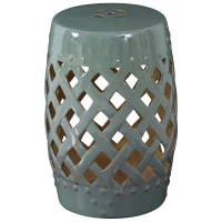 Outsunny 13" x 18" Ceramic Garden Stool with Woven Lattice Design & Glazed Strong Materials Decorative Outdoor Stool, Green(m-1)