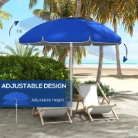 Outsunny 5.7' Beach Umbrella for Travel with Tilt, Adjustable Height, 2 Cup Holders, Hooks, Vent, Ruffles, Sapphire Blue(m-5)