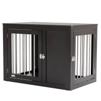 PawHut Dog Crate Furniture Wire Pet Cage Wooden Dog Kennel, End Table with Double Doors, and Locks, for Medium and Large Dog House Indoor Use, Coffee(m-1)